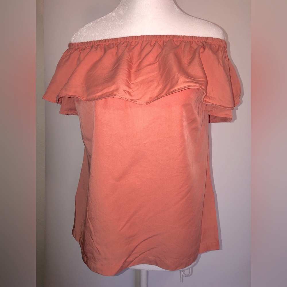 H by Halston Peach Orange Lyocell Blouse Off The Shoulder Top XS